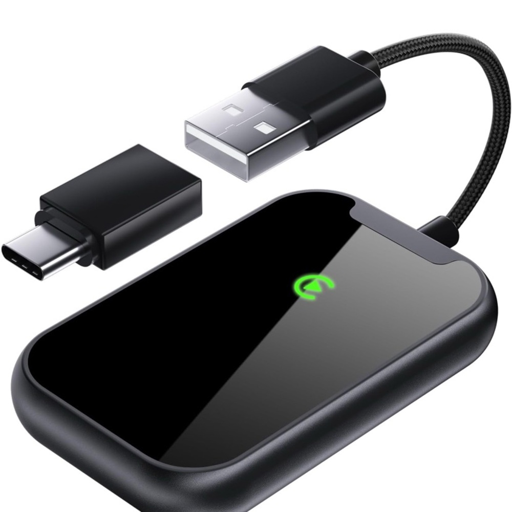 Sleek Black Wireless Charger with USB-C Adapter